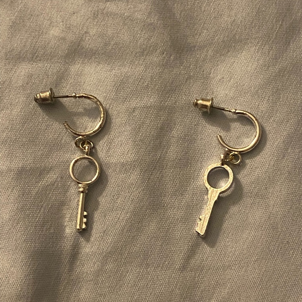 Gold Key Hoop Earrings
